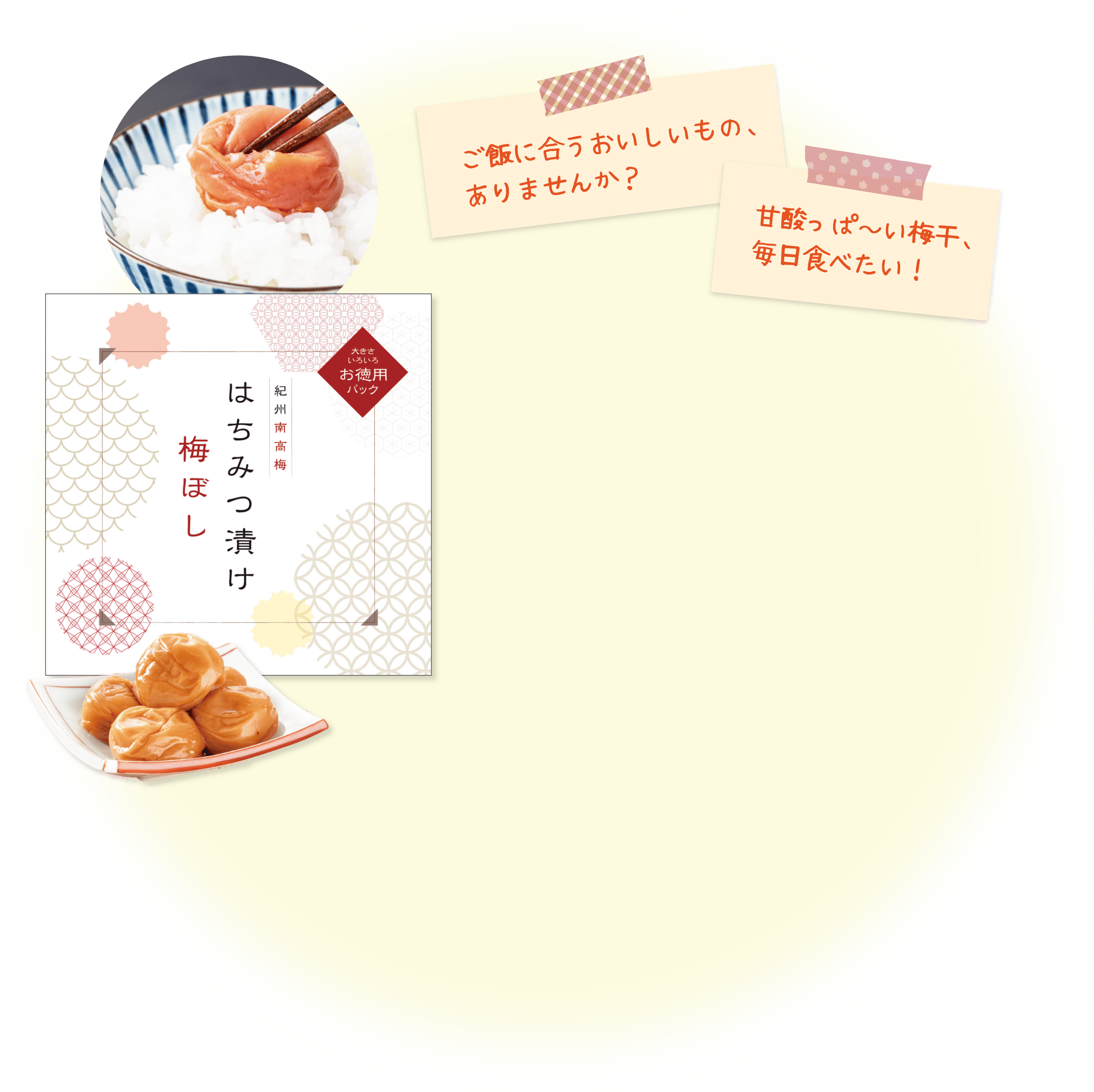 ご飯に合うおいしいもの、ありませんか？甘酸っぱ〜い梅干、毎日食べたい！